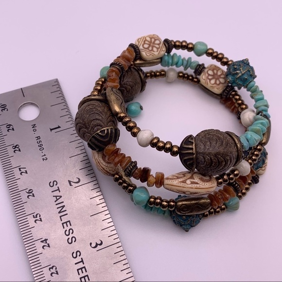 Boho Blue and Brown Spiral Bead Bracelet - Picture 6 of 6